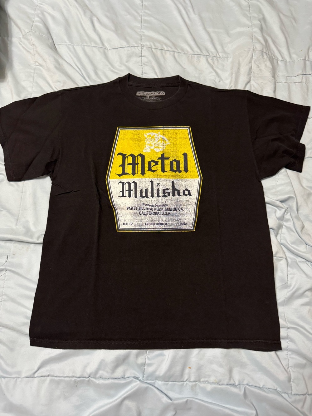 Metal Mulisha Black Tee with Yellow and White Crest Graphic